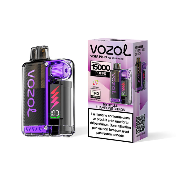 VOZOL VISTA PLUG Kit pod pré-remplis 15000 Puffs MYRTILLE FRAMBOISE CITRON 5pcs
